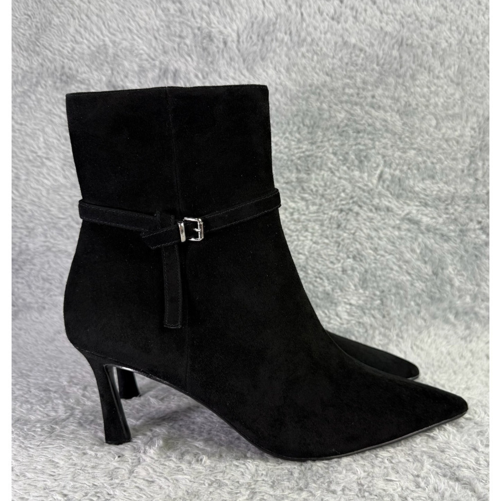 Steve Madden Layan Ankle Boot Women's Black Suede Size 11 Pointed Toe Bootie